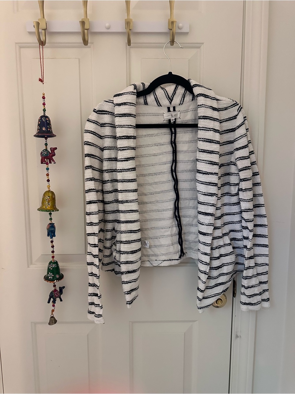 Lou & Grey Striped Open-Front Sweater Blazer Black & White Small